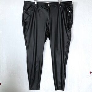 Lane Bryant Black Faux Leather Pants 24W Holiday Party‎ Goth Dark Edgy Bikercore